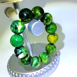 20mm Green Swirl Beeswax Amber Beaded Stretch Bracelet Size 7" Certified Beads